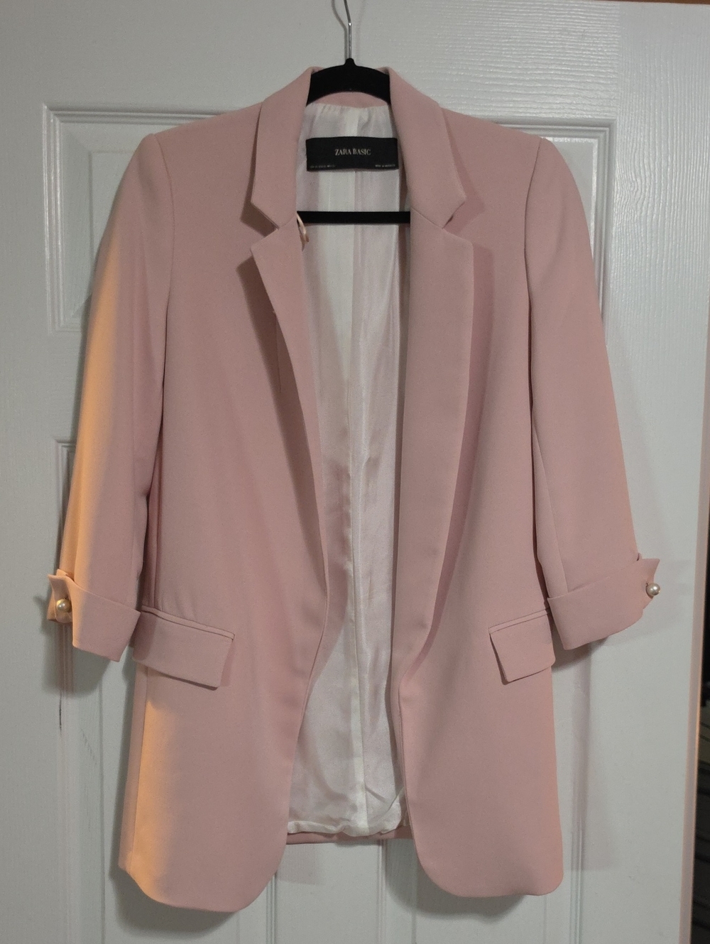 Zara Pale Blush Pink Open-Front Blazer